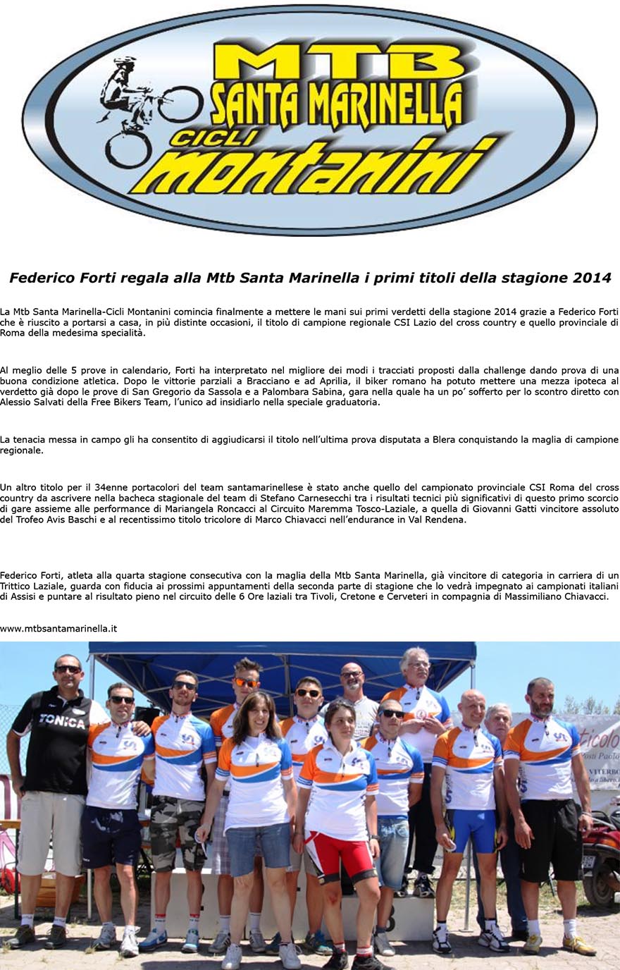 Mountain Bike  Federico Forti regala alla Mtb Santa Marinella i primi titoli della stagione 2014